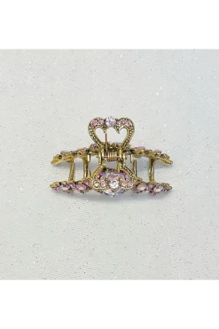 Hair Clamp In Pink Hair Claw Clip With Crystal Gold by QueenMee Accessories