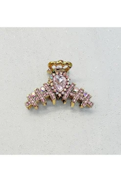 Hair Clamp In Pink Hair Claw Clip With Crystal Gold by QueenMee Accessories
