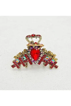 Hair Clamp In Red Hair Claw Clip With Crystal Gold by QueenMee Accessories