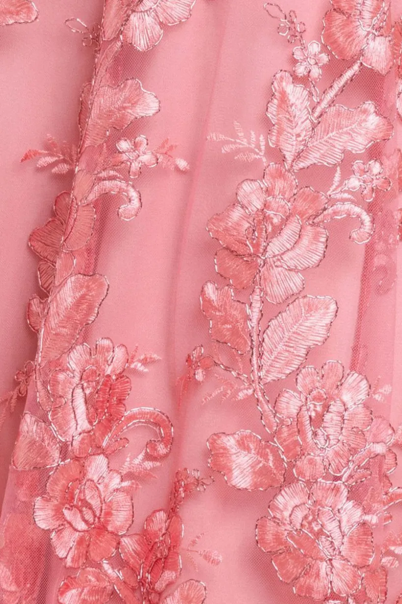 Halter Neck Lace High And Low Dress - Coral by Goddiva
