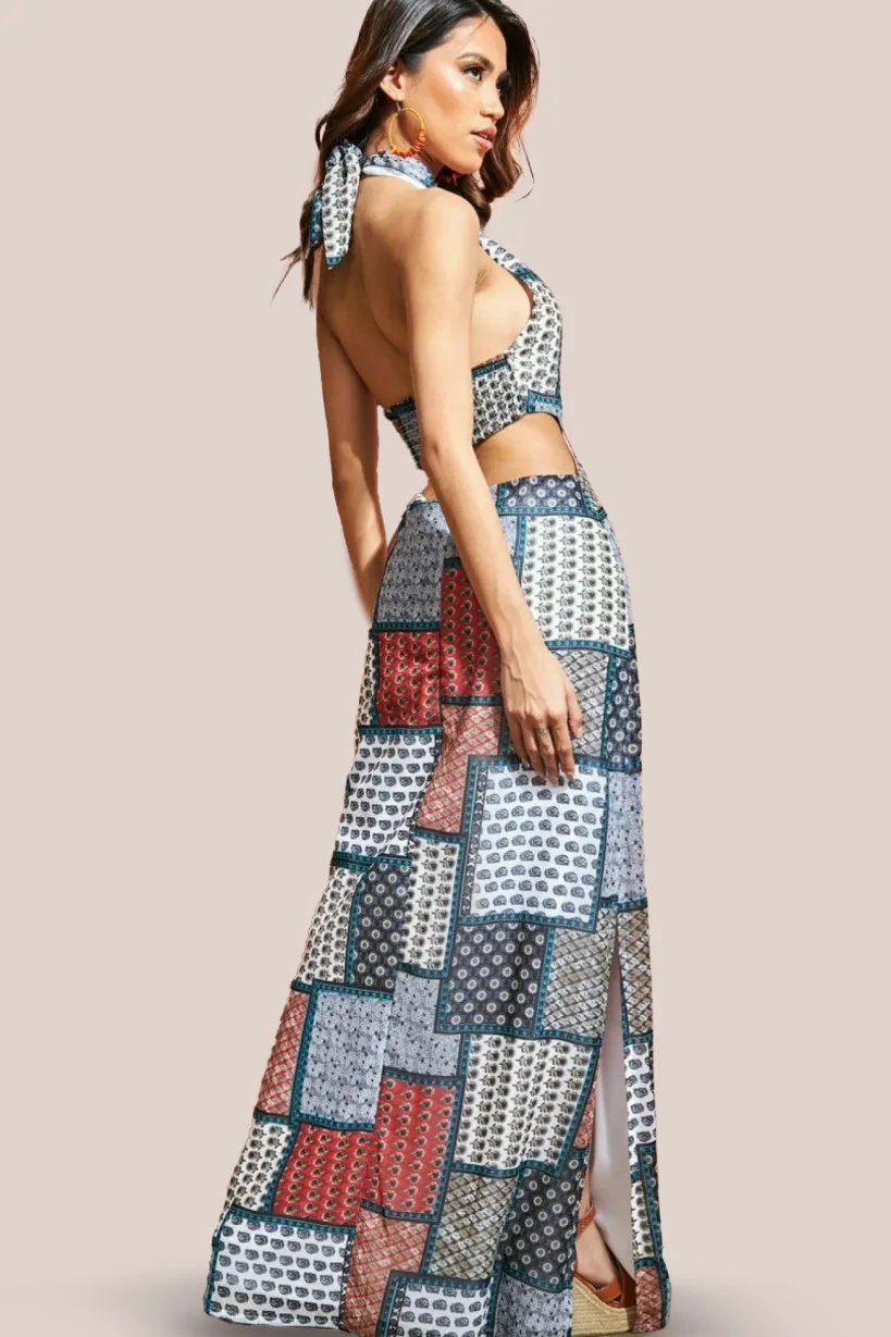 Halter Neck Printed Maxi Dress - Blue by City Goddess