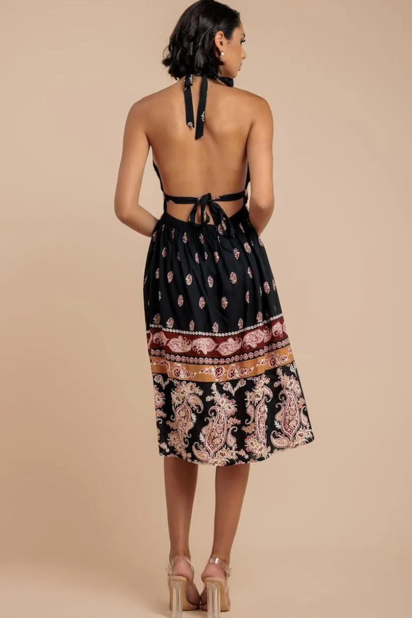 Halter Neck Printed Midi Dress - Black by City Goddess