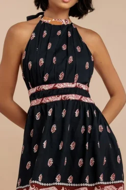 Halter Neck Printed Midi Dress - Black by City Goddess