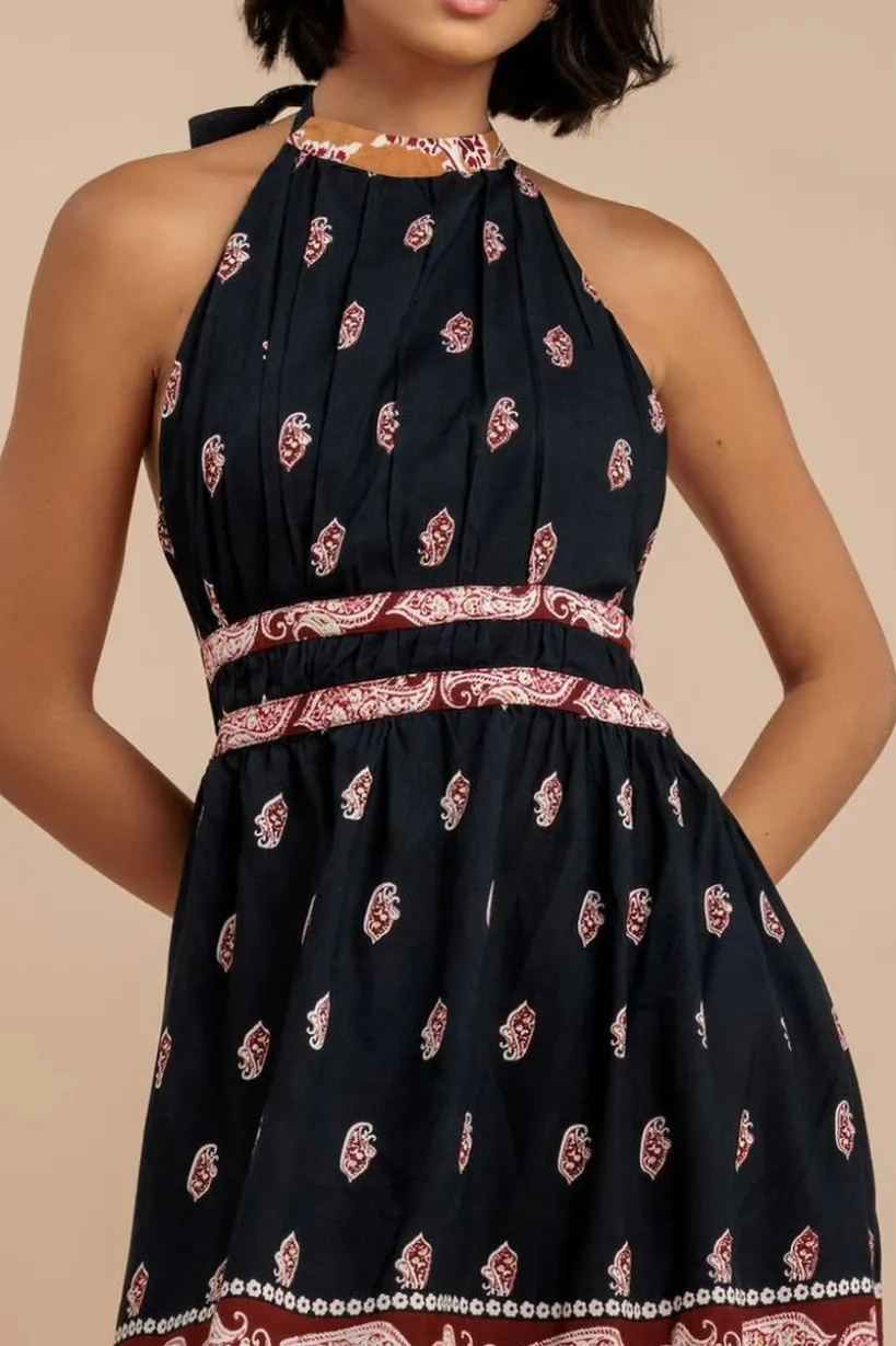Halter Neck Printed Midi Dress - Black by City Goddess