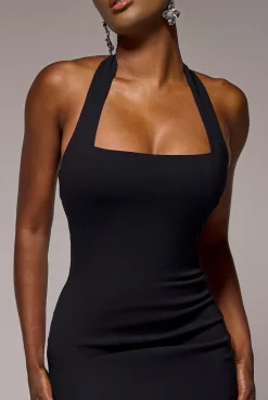 Halter Neck Puff Hem Mermaid Midaxi Dress - Black by Goddiva