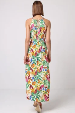 Halterneck Keyhole Maxi Dress In Tropical Papaya Print by Angeleye