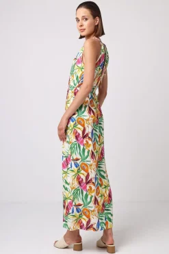 Halterneck Keyhole Maxi Dress In Tropical Papaya Print by Angeleye