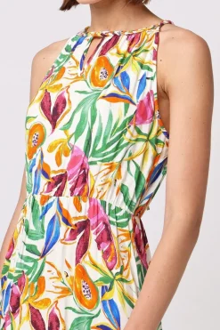 Halterneck Keyhole Maxi Dress In Tropical Papaya Print by Angeleye