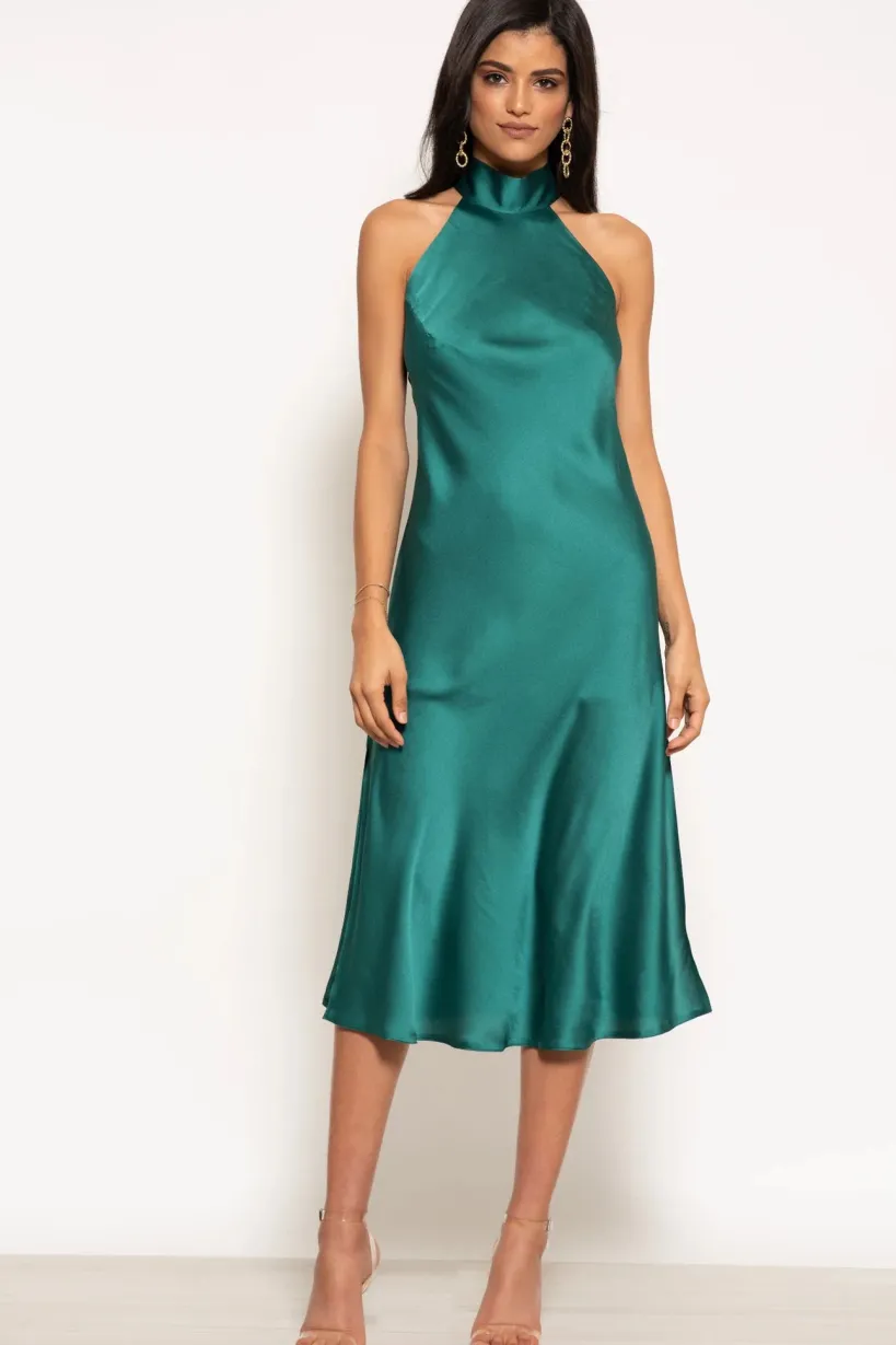 Halterneck Satin Midi Dress by Urban Touch