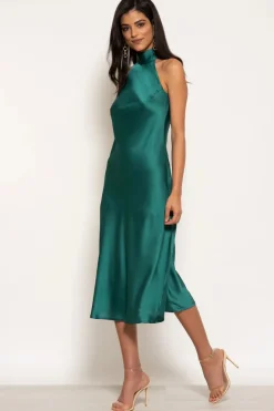 Halterneck Satin Midi Dress by Urban Touch