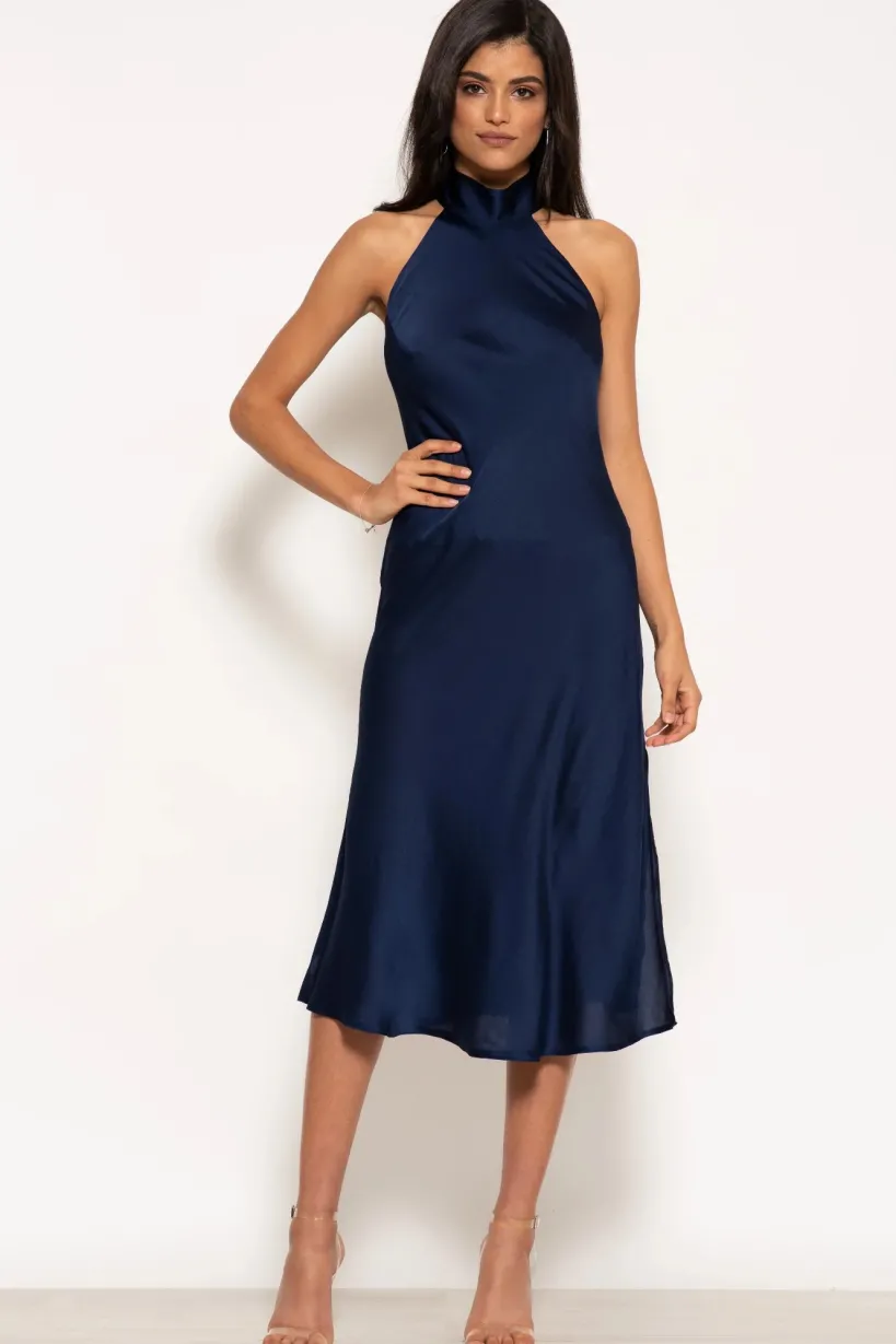 Halterneck Satin Midi Dress by Urban Touch
