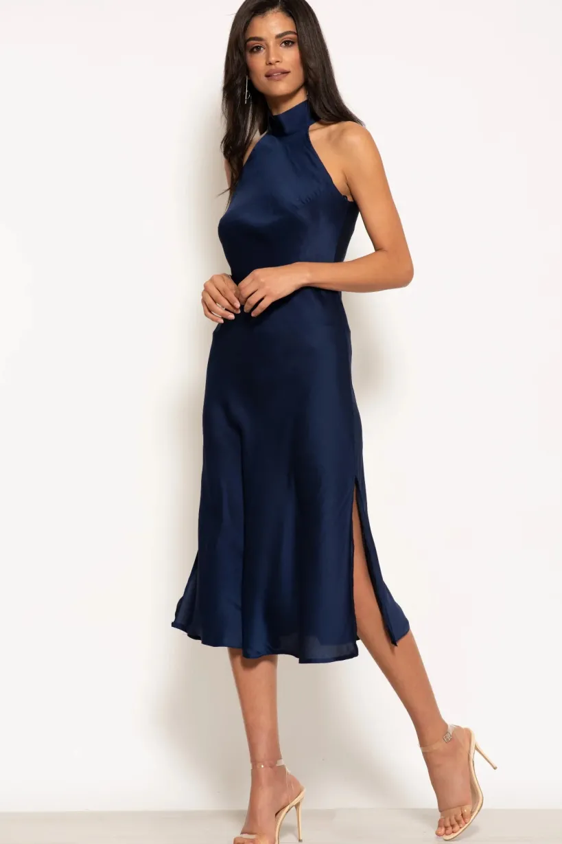 Halterneck Satin Midi Dress by Urban Touch