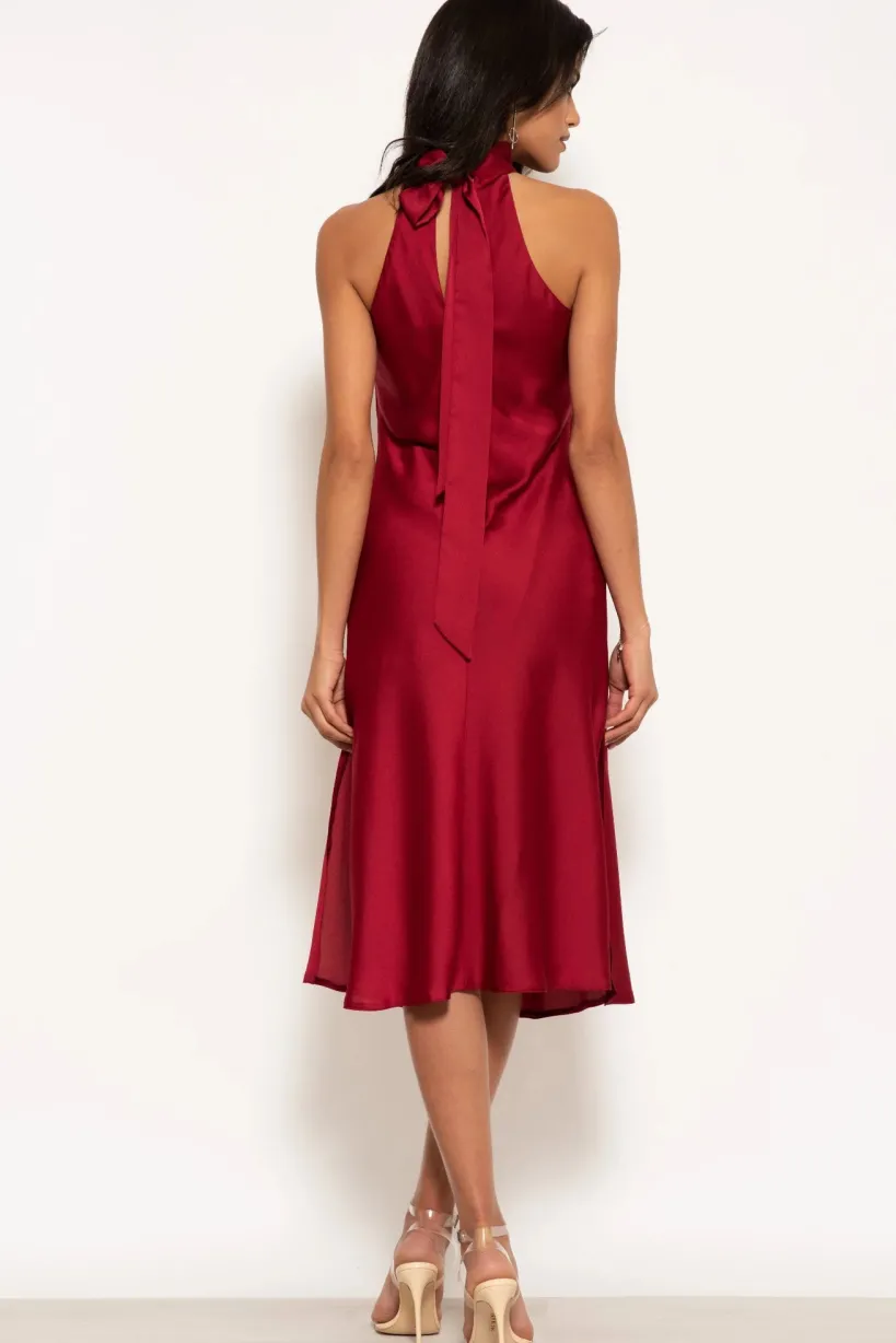 Halterneck Satin Midi Dress by Urban Touch