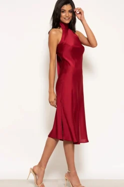Halterneck Satin Midi Dress by Urban Touch