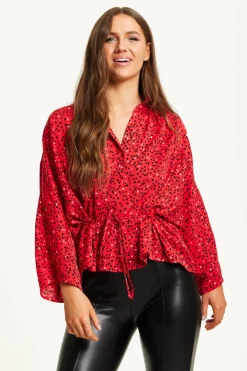 Heart Print Shirt With Long Sleeves And Tie Waist by Liquorish
