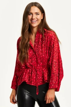 Heart Print Shirt With Long Sleeves And Tie Waist by Liquorish