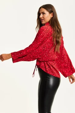 Heart Print Shirt With Long Sleeves And Tie Waist by Liquorish