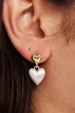 Heart Stud Earrings With Pearl Heart Drop In Gold by Liquorish