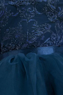High Low Tulle Mini With Lace Bodice - Navy by Goddiva