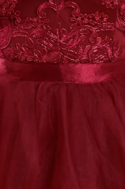 High Low Tulle Mini With Lace Bodice - Wine by Goddiva