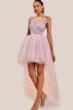 High Low Tulle Mini With Lace Bodice - Blush by Goddiva