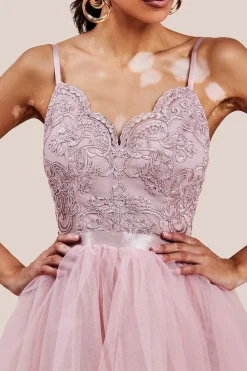 High Low Tulle Mini With Lace Bodice - Blush by Goddiva