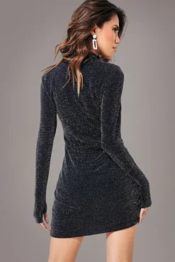 High Neck Drawstring Mini Dress - Navy by City Goddess