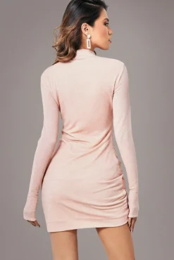 High Neck Drawstring Mini Dress - Nude by City Goddess