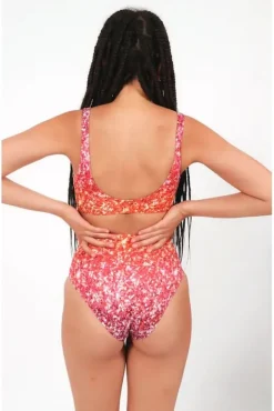 High Waist Bikini Bottoms In Rainbow Glitter Print by Maribela