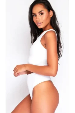 High Waist Thong Bikini Bottoms In White by Maribela