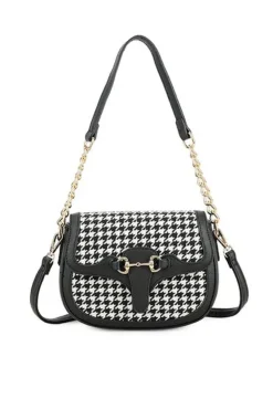 Houndstooth Shoulder Bag In Black & White by SVNX