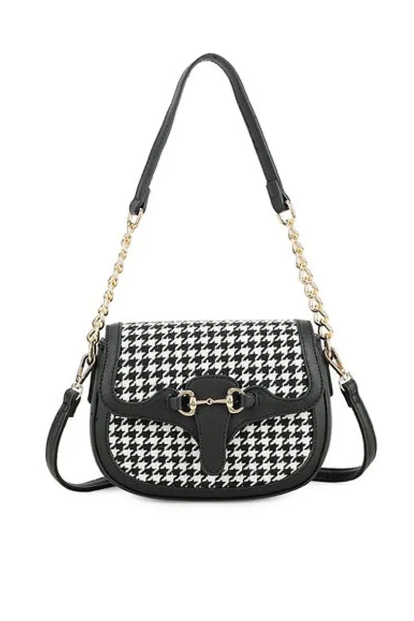 Houndstooth Shoulder Bag In Black & White by SVNX