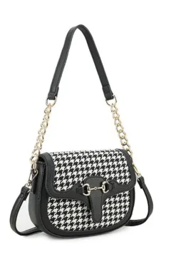 Houndstooth Shoulder Bag In Black & White by SVNX