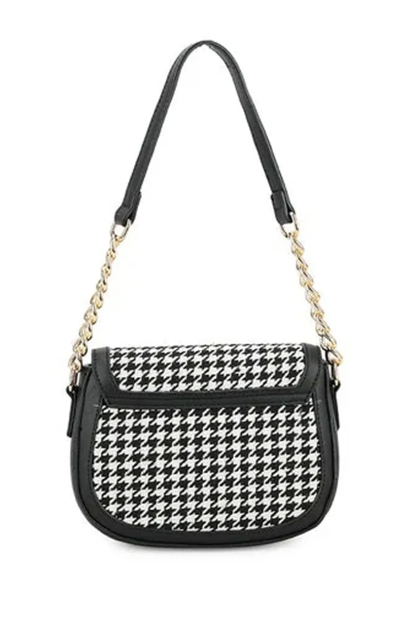 Houndstooth Shoulder Bag In Black & White by SVNX