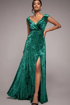 Ice Velvet Bardot Wrap Maxi - Emerald Green by Goddiva