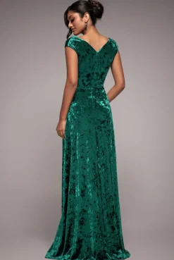 Ice Velvet Bardot Wrap Maxi - Emerald Green by Goddiva