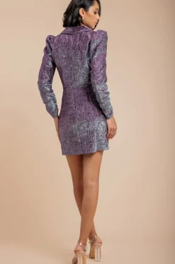Iridescent Foil Print Blazer Mini Dress - Silver by Goddiva