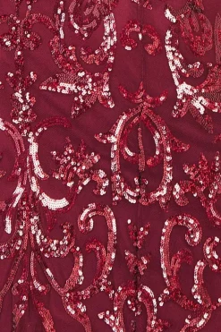 Iridescent Sequin Maxi With Front Split - Burgundy by Goddiva