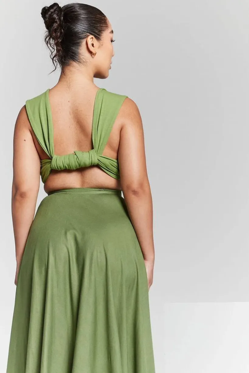 Isla Olive Green Multiway Tie Wrap Top by InFlair