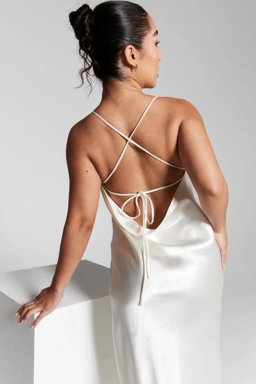 Ivory Cowl Back Midi Slip Dress by InFlair