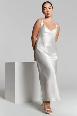 Ivory Cowl Back Midi Slip Dress by InFlair