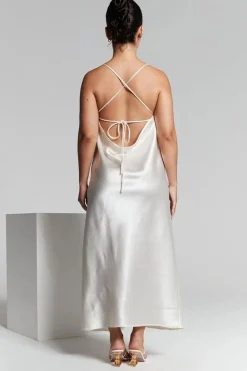 Ivory Cowl Back Midi Slip Dress by InFlair