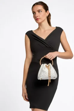 Ivory Embellished Top Handle Evening Bag by Aftershock London