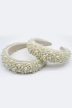 Ivory Mix Pearl Embellished Headband by SVNX