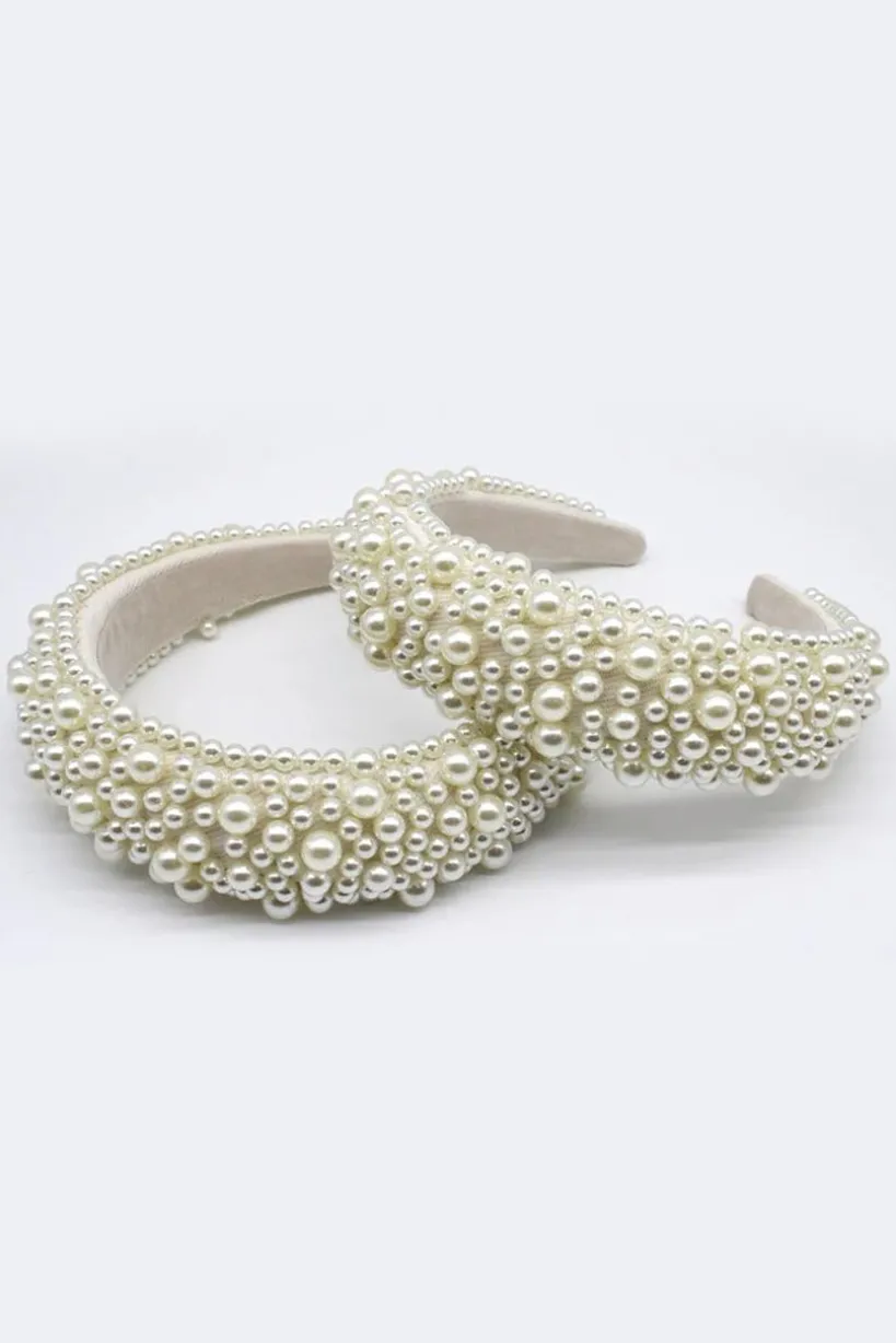 Ivory Mix Pearl Embellished Headband by SVNX