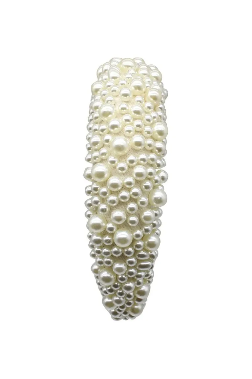 Ivory Mix Pearl Embellished Headband by SVNX