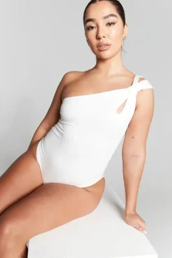 Ivory One Shoulder Knot Bodysuit by InFlair
