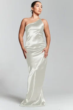 Ivory One Shoulder Silky Maxi Dress by InFlair