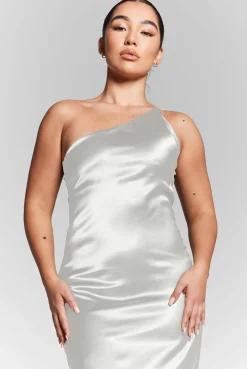 Ivory One Shoulder Silky Maxi Dress by InFlair