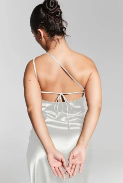 Ivory One Shoulder Silky Maxi Dress by InFlair